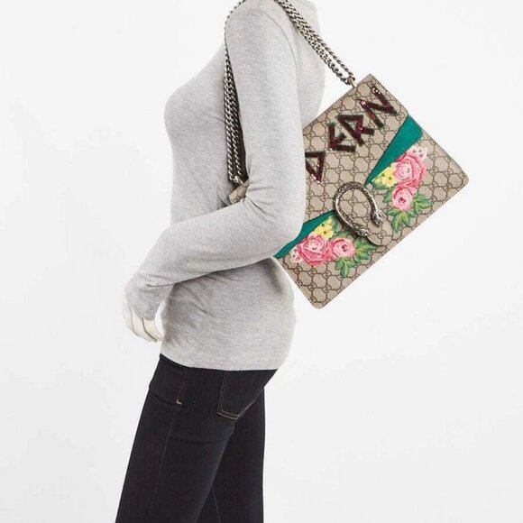 Gucci Beige GG Supreme Canvas Embroidered Sequin Medium Dionysus Shoulder Bag - Picture 2 of 11